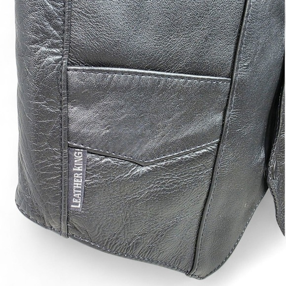 Leather King Motorcycle Vest Black Size 36 Snaps Pockets Lined - Picture 4 of 5